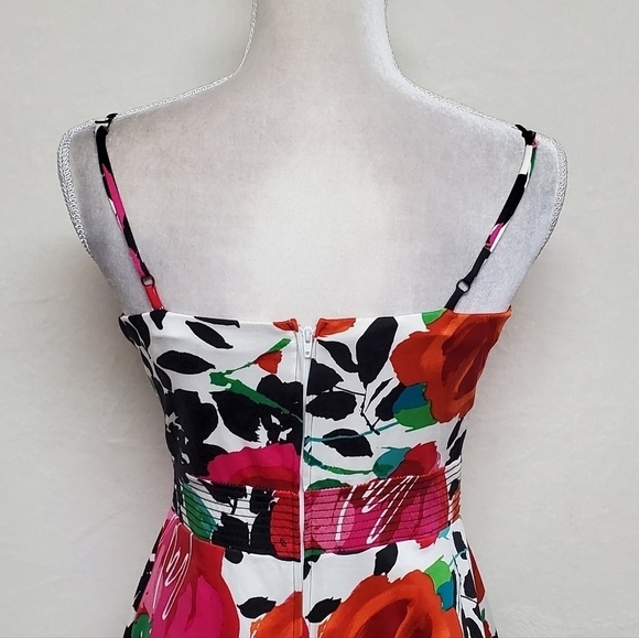 B. Smart Abstract Watercolor Floral Sweetheart V-neck Pin-up A-line Mini Dress - Picture 12 of 14